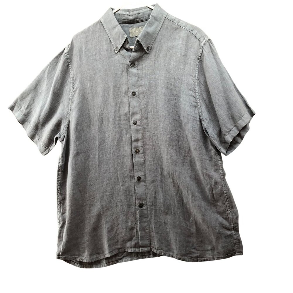 Abercrombie & Fitch 100% Linen Shirt‎ Mens XL Short Sleeve Button Up Gray Blue
